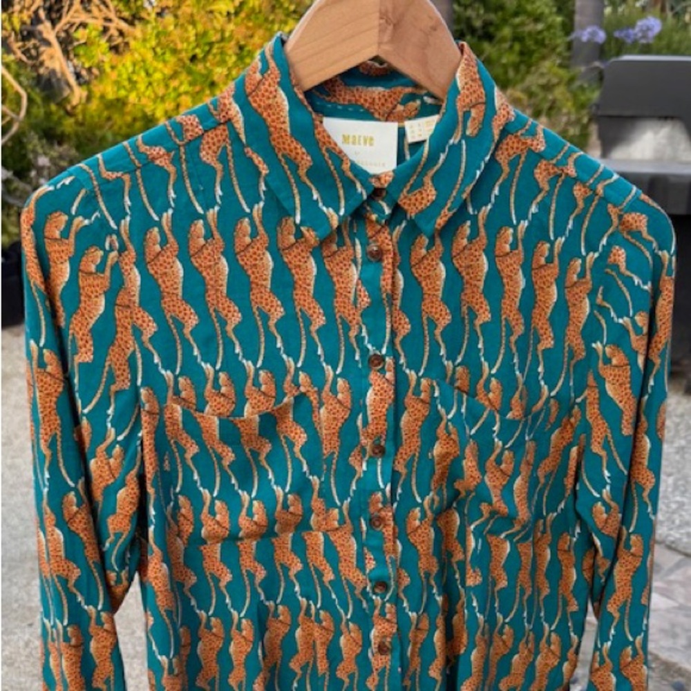 Maeve Anthropologie Cat Pattern Shirt